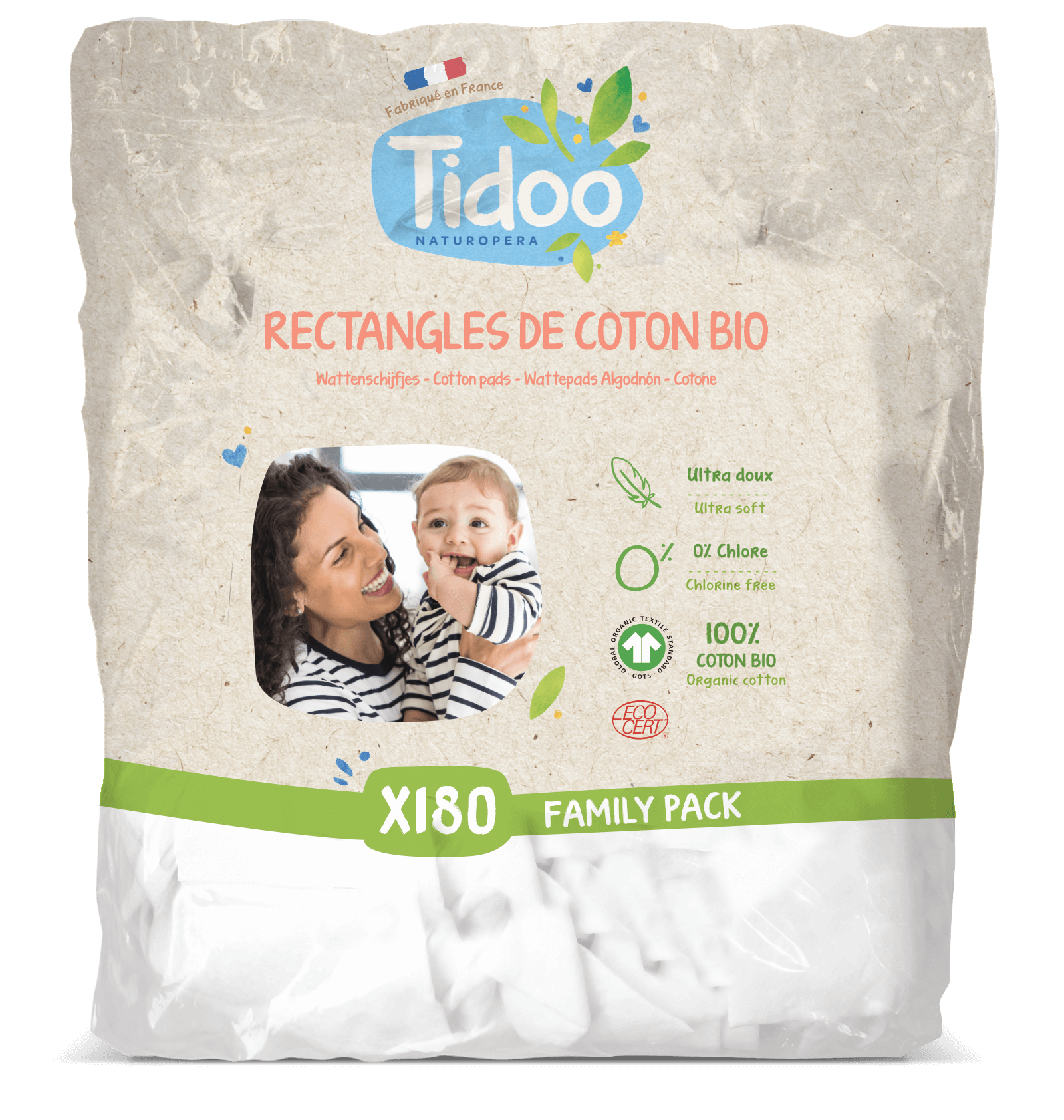 Tidoo Family pads coton bio 180pcs